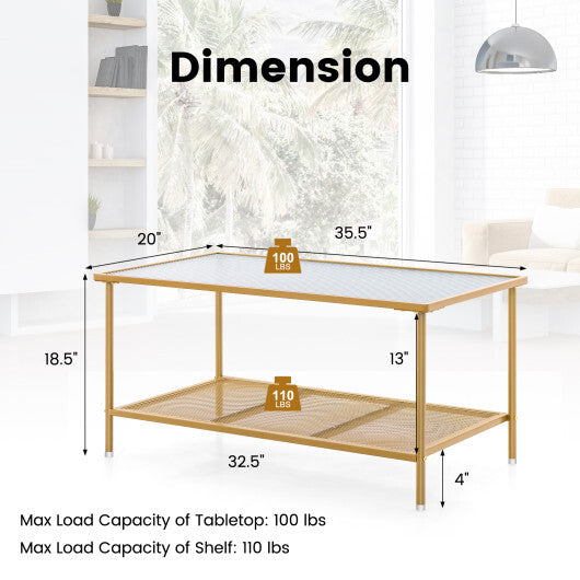 2-Tier Coffee Table with Shelf Center Tea Table with Tempered Glass Top-Golden LuxuryLifeWay Online Store