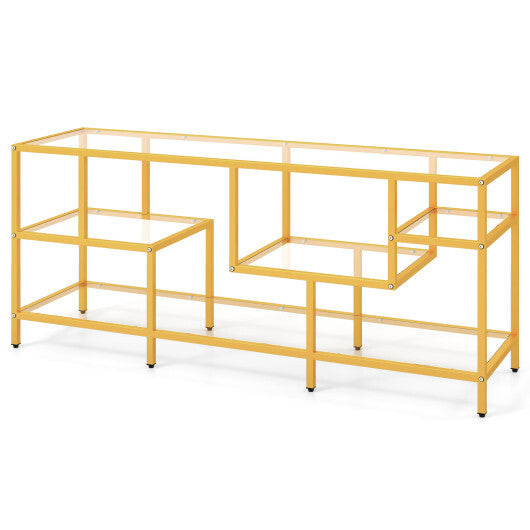 58 Inch TV Console Table with Tempered Glass Shelves for Living Room-Gold LuxuryLifeWay Online Store