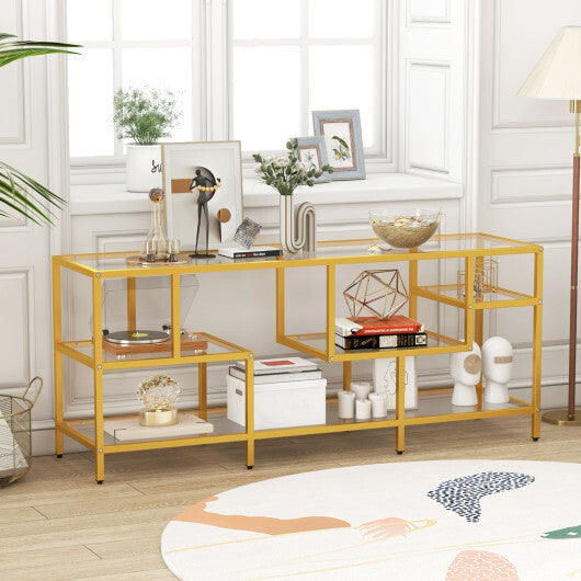 58 Inch TV Console Table with Tempered Glass Shelves for Living Room-Gold LuxuryLifeWay Online Store