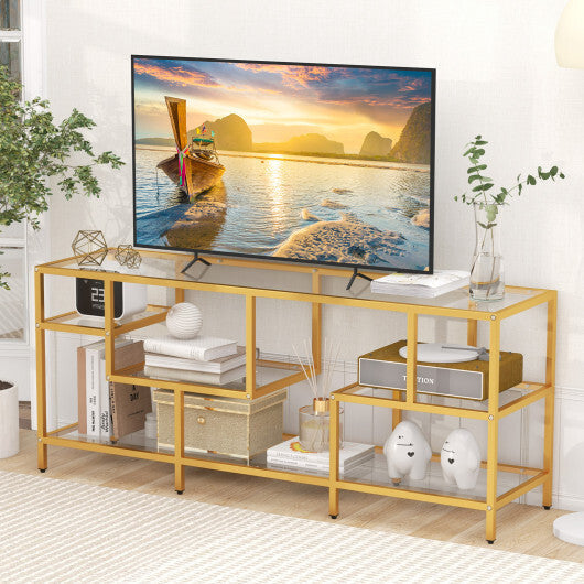 58 Inch TV Console Table with Tempered Glass Shelves for Living Room-Gold LuxuryLifeWay Online Store