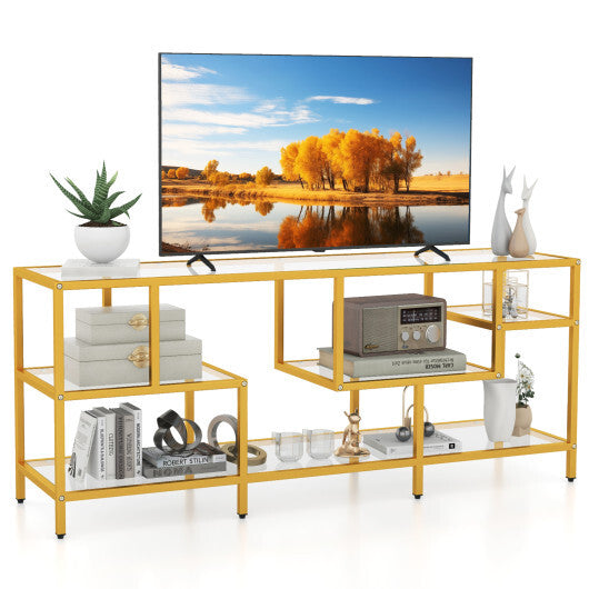 58 Inch TV Console Table with Tempered Glass Shelves for Living Room-Gold LuxuryLifeWay Online Store