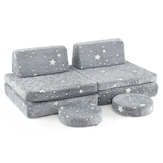Modular Kids Play Couch Set Glow in the Dark with Portable Handles-Gray LuxuryLifeWay Online Store