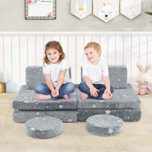 Modular Kids Play Couch Set Glow in the Dark with Portable Handles-Gray LuxuryLifeWay Online Store