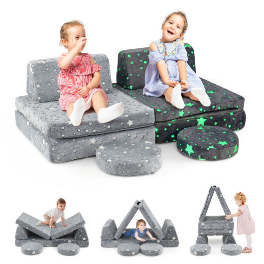 Modular Kids Play Couch Set Glow in the Dark with Portable Handles-Gray LuxuryLifeWay Online Store