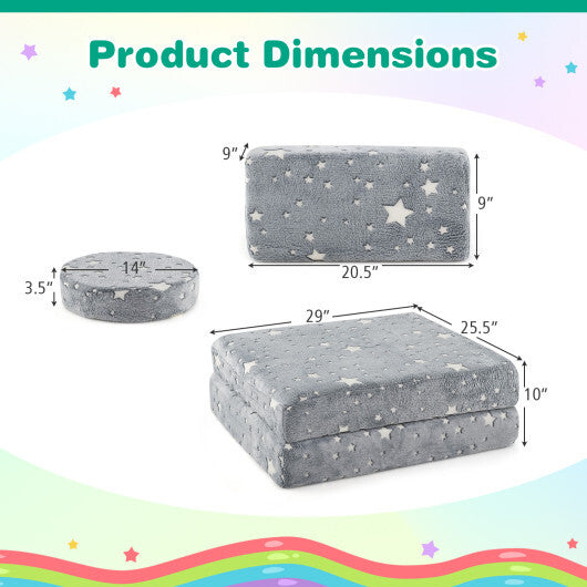 Modular Kids Play Couch Set Glow in the Dark with Portable Handles-Gray LuxuryLifeWay Online Store