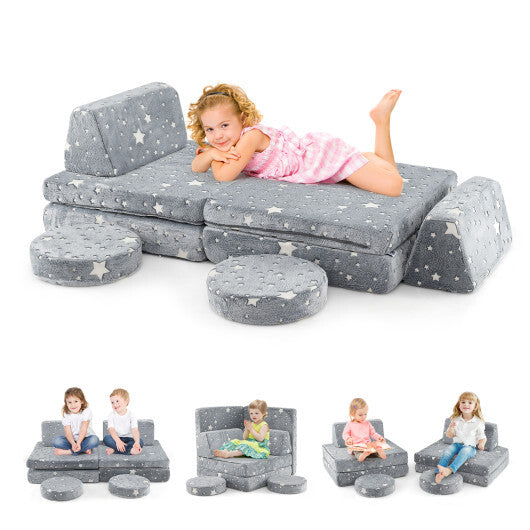 Modular Kids Play Couch Set Glow in the Dark with Portable Handles-Gray LuxuryLifeWay Online Store