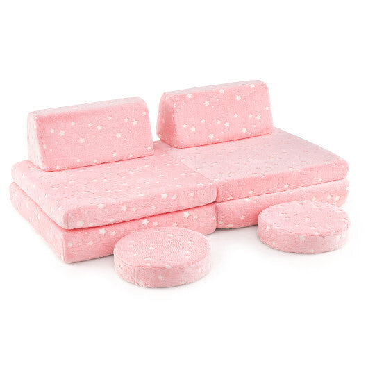Modular Kids Play Couch Set Glow in the Dark with Portable Handles-Gray LuxuryLifeWay Online Store