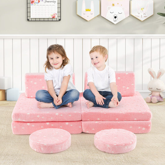 Modular Kids Play Couch Set Glow in the Dark with Portable Handles-Gray LuxuryLifeWay Online Store