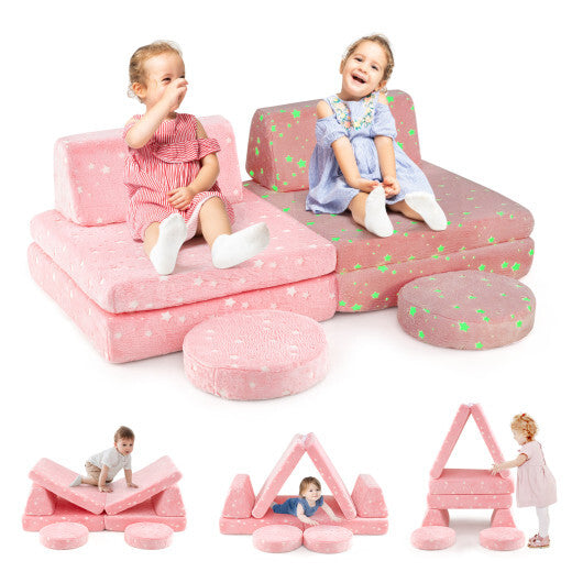Modular Kids Play Couch Set Glow in the Dark with Portable Handles-Gray LuxuryLifeWay Online Store