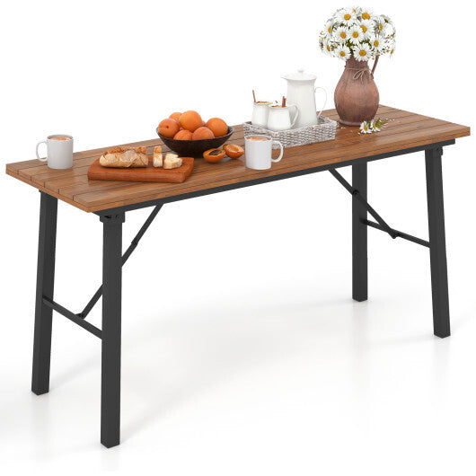 Folding Picnic Table Acacia Wood Dining Table with Metal Frame for Indoor Outdoor Activities LuxuryLifeWay Online Store