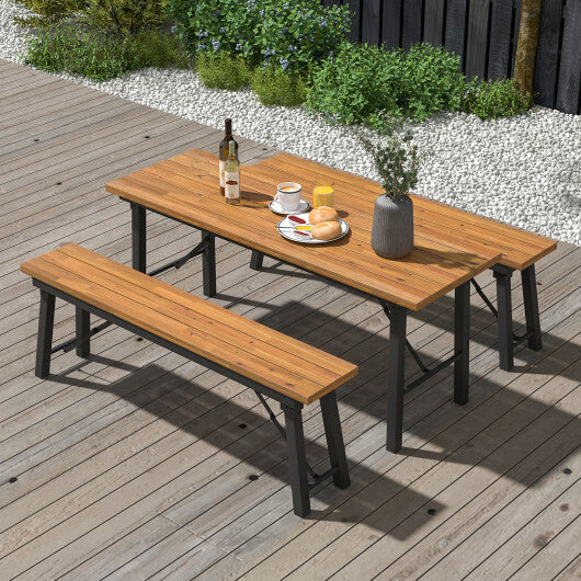 Folding Picnic Table Acacia Wood Dining Table with Metal Frame for Indoor Outdoor Activities LuxuryLifeWay Online Store