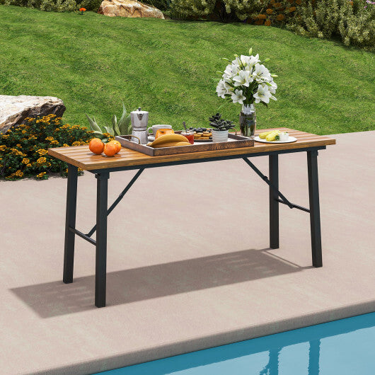 Folding Picnic Table Acacia Wood Dining Table with Metal Frame for Indoor Outdoor Activities LuxuryLifeWay Online Store