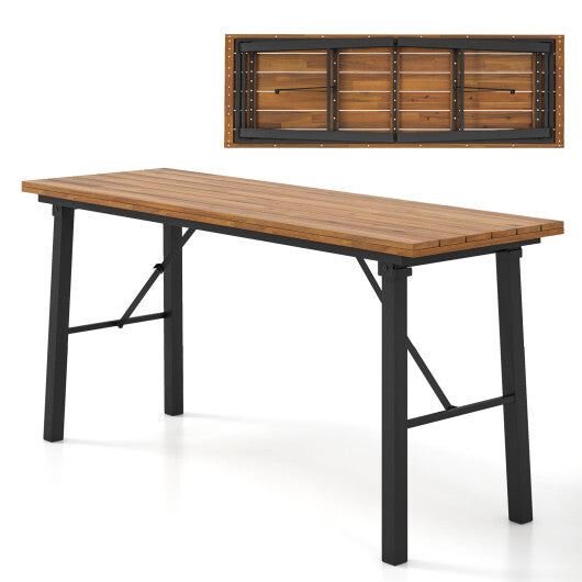 Folding Picnic Table Acacia Wood Dining Table with Metal Frame for Indoor Outdoor Activities LuxuryLifeWay Online Store