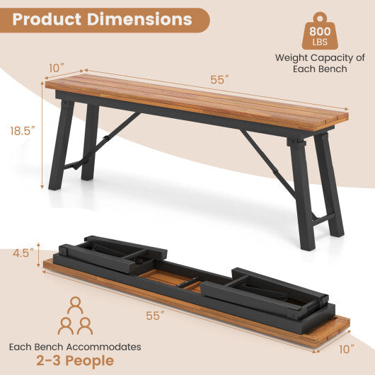 Folding Picnic Bench Set Rectangular Acacia Wood Dining Camping BBQ Benches LuxuryLifeWay Online Store