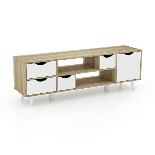 TV Stand for TVs up to 55" Television Cabinetw/ 4 Drawers & 2 Open Shelves-Oak LuxuryLifeWay Online Store