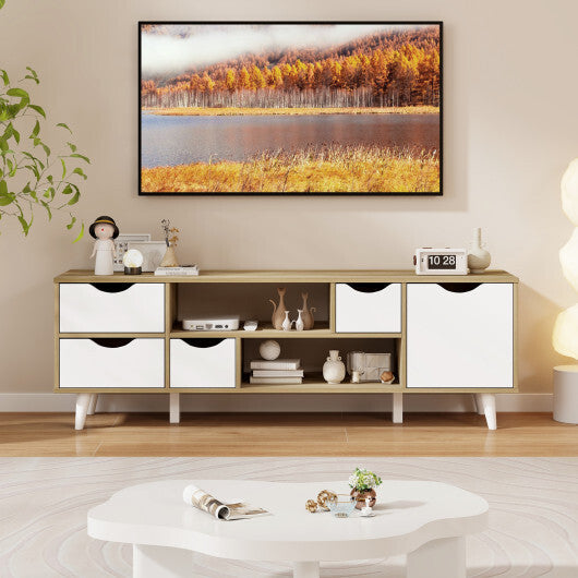TV Stand for TVs up to 55" Television Cabinetw/ 4 Drawers & 2 Open Shelves-Oak LuxuryLifeWay Online Store
