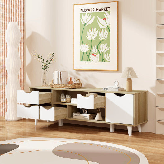 TV Stand for TVs up to 55" Television Cabinetw/ 4 Drawers & 2 Open Shelves-Oak LuxuryLifeWay Online Store