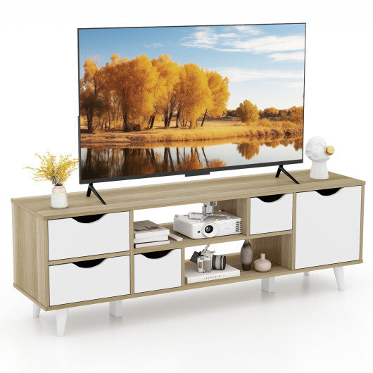 TV Stand for TVs up to 55" Television Cabinetw/ 4 Drawers & 2 Open Shelves-Oak LuxuryLifeWay Online Store