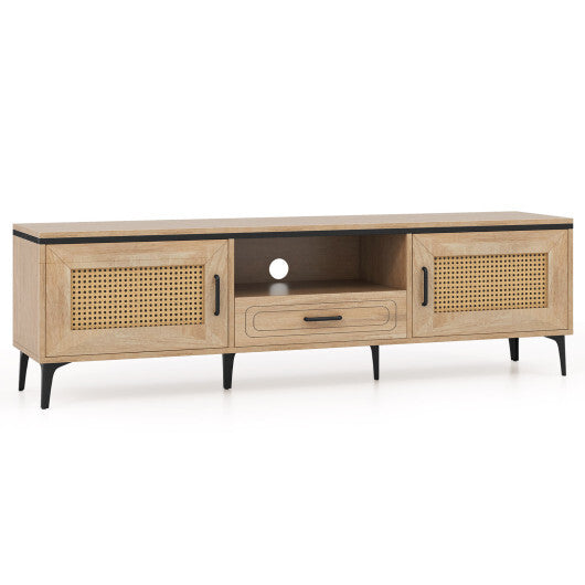 Mid Century Modern Entertainment Center with 2 Cabinets and Storage Drawer-Oak LuxuryLifeWay Online Store