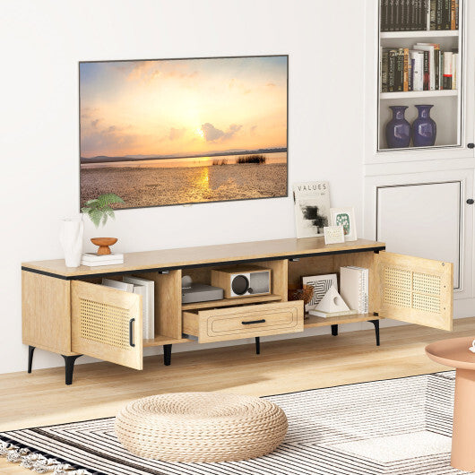 Mid Century Modern Entertainment Center with 2 Cabinets and Storage Drawer-Oak LuxuryLifeWay Online Store