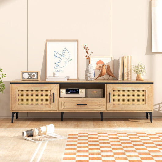 Mid Century Modern Entertainment Center with 2 Cabinets and Storage Drawer-Oak LuxuryLifeWay Online Store