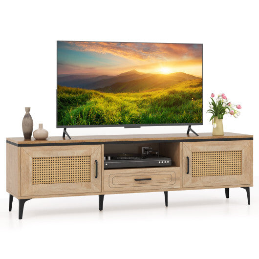 Mid Century Modern Entertainment Center with 2 Cabinets and Storage Drawer-Oak LuxuryLifeWay Online Store