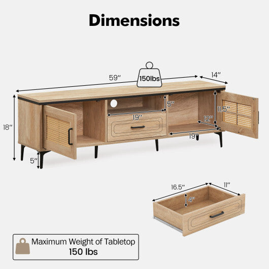 Mid Century Modern Entertainment Center with 2 Cabinets and Storage Drawer-Oak LuxuryLifeWay Online Store