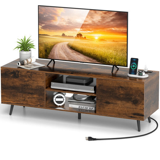 TV Stand with Power Outlets and Adjustable Shelf for 60 Inch TVs-Rustic Brown LuxuryLifeWay Online Store