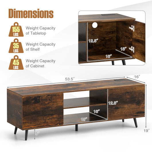 TV Stand with Power Outlets and Adjustable Shelf for 60 Inch TVs-Rustic Brown LuxuryLifeWay Online Store