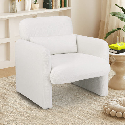 Modern Upholstered Chenille Accent Chair with Removable Lumbar Pillow-White LuxuryLifeWay Online Store