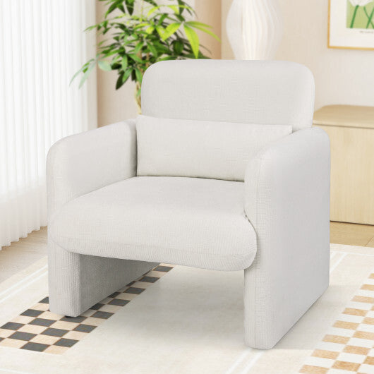 Modern Upholstered Chenille Accent Chair with Removable Lumbar Pillow-White LuxuryLifeWay Online Store