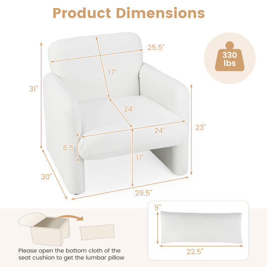 Modern Upholstered Chenille Accent Chair with Removable Lumbar Pillow-White LuxuryLifeWay Online Store