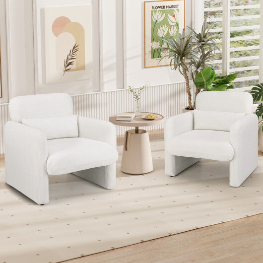 Modern Upholstered Chenille Accent Chair with Removable Lumbar Pillow-White LuxuryLifeWay Online Store