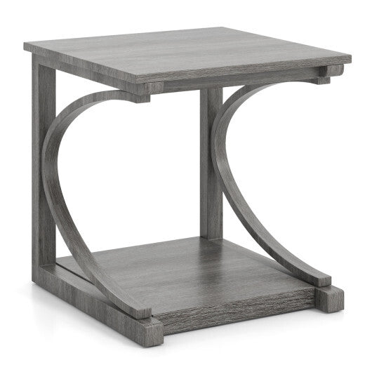 C-shaped 24 Inch 2 Tier Square End Table Sofa Side Table-Grey LuxuryLifeWay Online Store