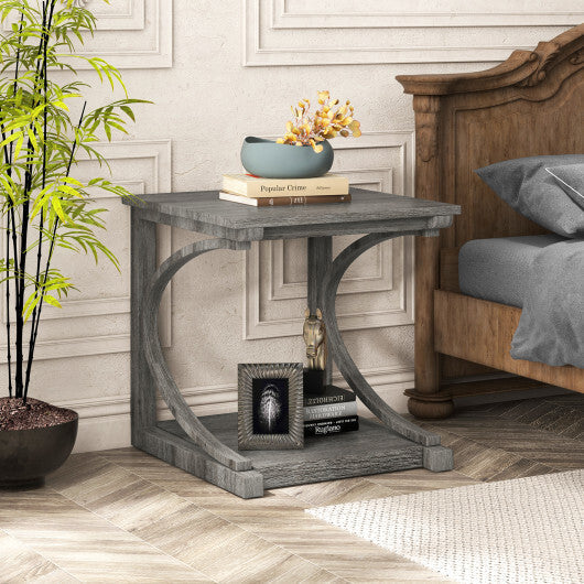 C-shaped 24 Inch 2 Tier Square End Table Sofa Side Table-Grey LuxuryLifeWay Online Store