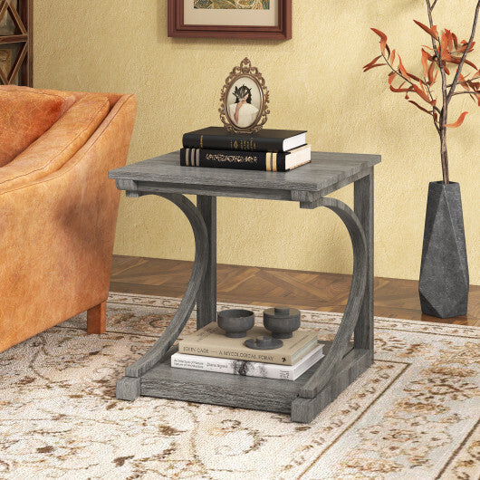C-shaped 24 Inch 2 Tier Square End Table Sofa Side Table-Grey LuxuryLifeWay Online Store