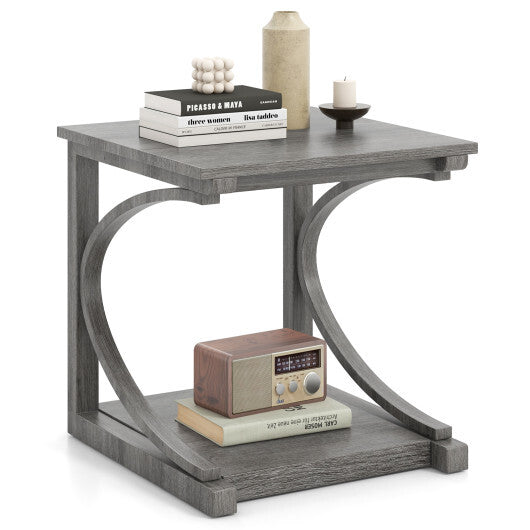 C-shaped 24 Inch 2 Tier Square End Table Sofa Side Table-Grey LuxuryLifeWay Online Store