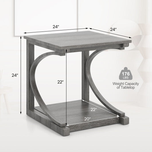 C-shaped 24 Inch 2 Tier Square End Table Sofa Side Table-Grey LuxuryLifeWay Online Store