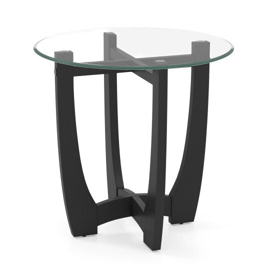 23.5 Inch Round End Side Table with Tempered Glass Tabletop-Black LuxuryLifeWay Online Store