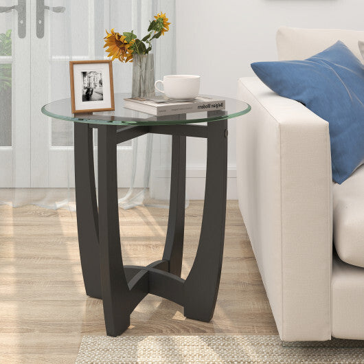 23.5 Inch Round End Side Table with Tempered Glass Tabletop-Black LuxuryLifeWay Online Store