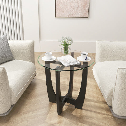 23.5 Inch Round End Side Table with Tempered Glass Tabletop-Black LuxuryLifeWay Online Store