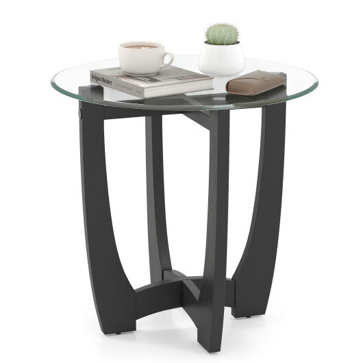 23.5 Inch Round End Side Table with Tempered Glass Tabletop-Black LuxuryLifeWay Online Store