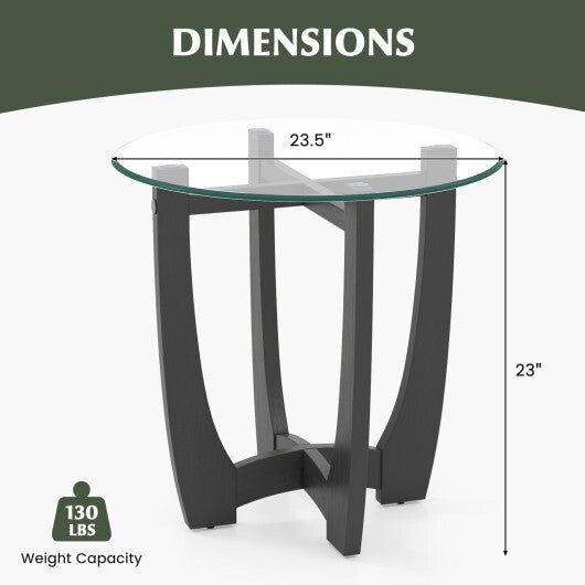 23.5 Inch Round End Side Table with Tempered Glass Tabletop-Black LuxuryLifeWay Online Store