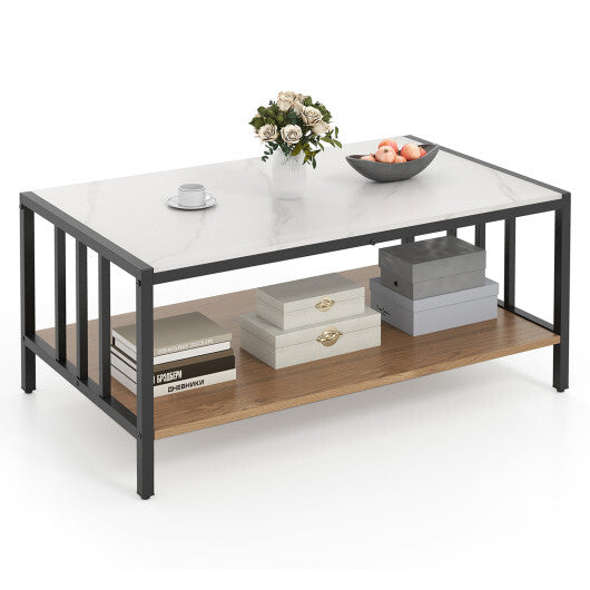 2 Tier Coffee Table with Sintered Stone Tabletop-White LuxuryLifeWay Online Store
