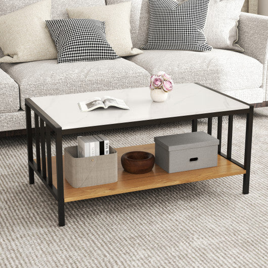 2 Tier Coffee Table with Sintered Stone Tabletop-White LuxuryLifeWay Online Store