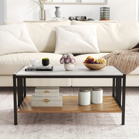 2 Tier Coffee Table with Sintered Stone Tabletop-White LuxuryLifeWay Online Store