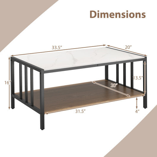 2 Tier Coffee Table with Sintered Stone Tabletop-White LuxuryLifeWay Online Store