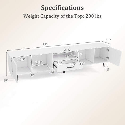 79" TV Stand for TVs up to 90 Inches Entertainment Center Wood Media Console Table Modern Mid Century TV Cabinet-White LuxuryLifeWay Online Store