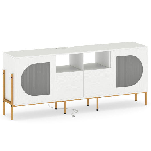 TV Stand for 70 Inch TV with Power Outlets Drawers and Open Shelves-White LuxuryLifeWay Online Store