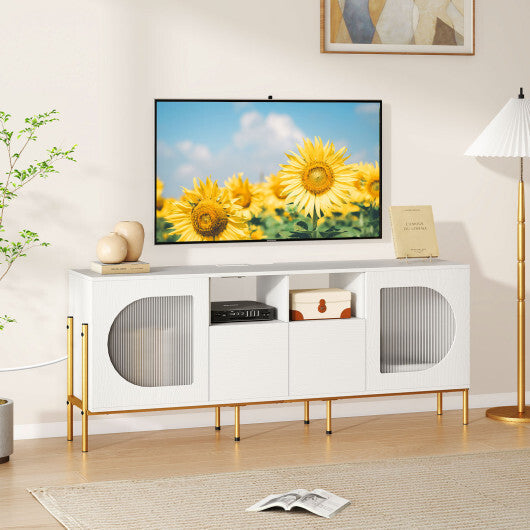 TV Stand for 70 Inch TV with Power Outlets Drawers and Open Shelves-White LuxuryLifeWay Online Store